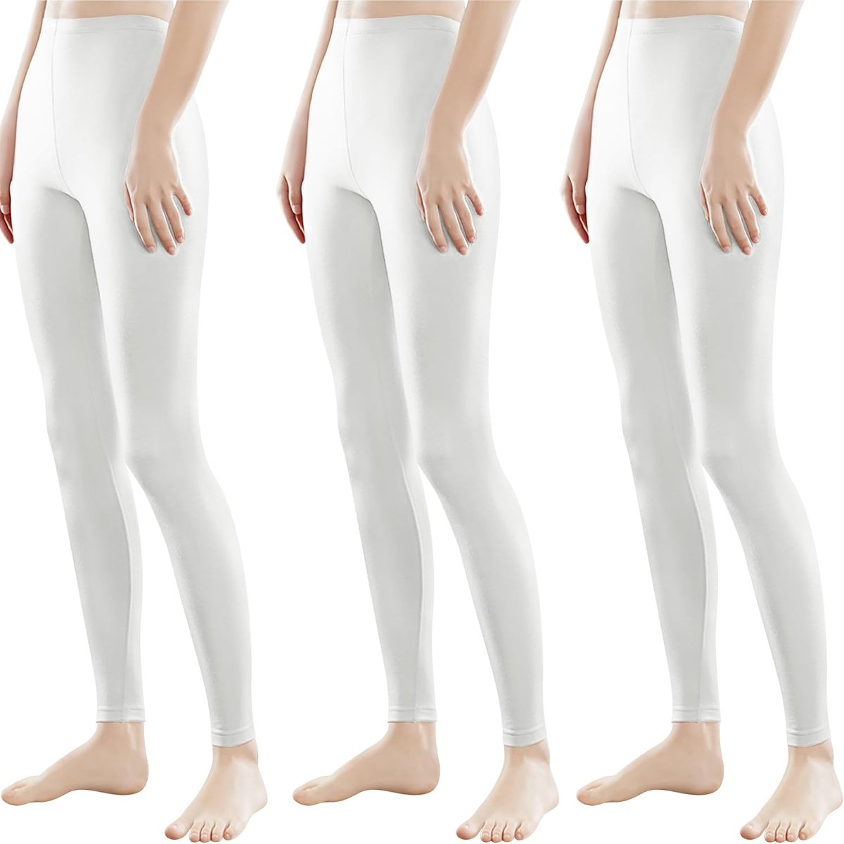 4108VA Lange dameslegging, kleurrijk, met hoge taille, slimfit, fitnessbroek, sport, van katoen, verpakking van 3 stuks, wit, 3XL