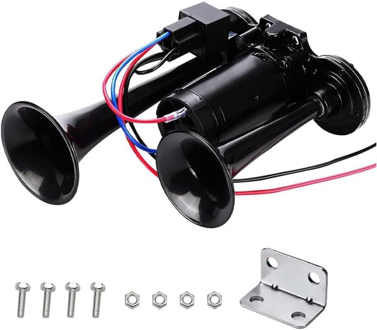 claxon, 12 V, 600 dB, dubbele buis, luchthoorn met compressor, 600 dB, super luide lucht, dubbele trompetauto, luchthoorn, voor 12 V-voertuigen, auto's, vrachtwagens, trein, boot, auto