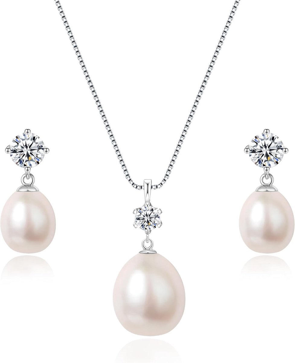 Damessieradenset 9,5-11 mm zoetwaterparels en pareloorbellen 8-8,5 mm pareloorbellen zilver 925 echte parelketting dames sieraden cadeau