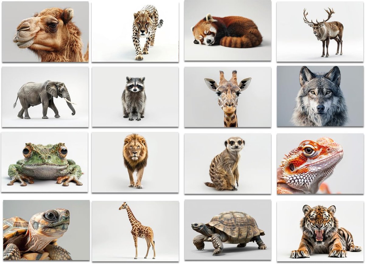 Ansichtkaarten - ansichtkaarten van dieren op geïsoleerde achtergronden, vestigen de aandacht op de dieren