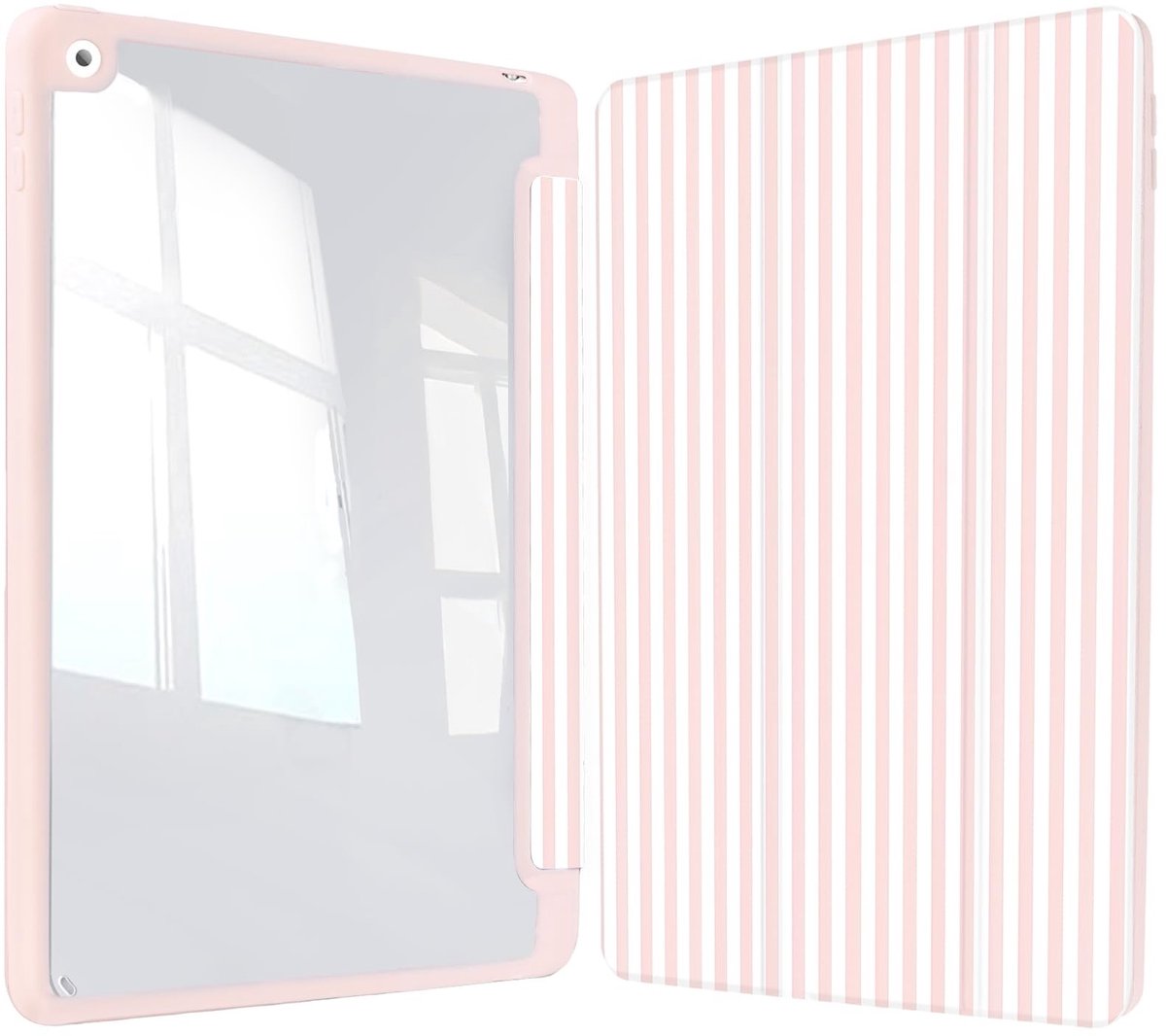 Omgoods - 10.2 inch Roze Strepen Case voor iPad 9e/8e/7e Gen - Shockproof Tri-fold Stand Hoes met Auto Sleep/Wake