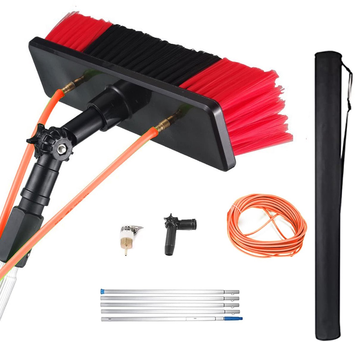SnelShoppen - Telescopische stang van 5 tot 10 m - Reinigingsborstel met uittrekbare telescoopsteel voor zonnepanelen - 30 cm borstel - Ideaal voor on