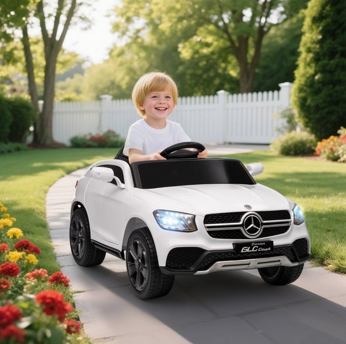 COVREO Kinder elektrische auto 105 x 68 x 50 cm wit, kunststof met LED-verlichting