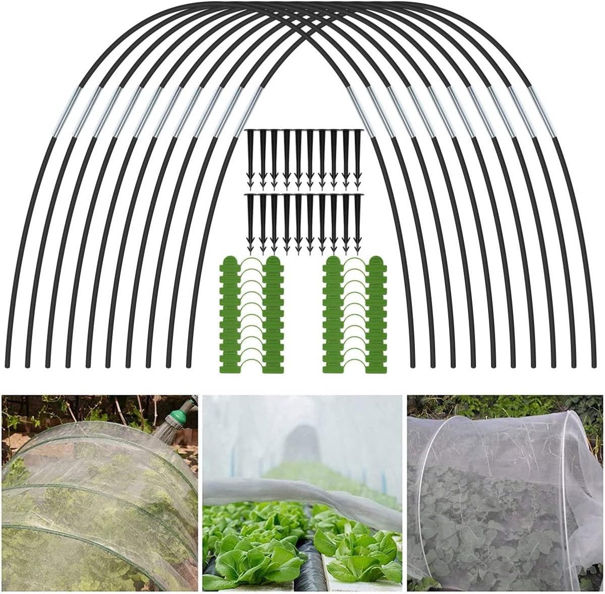 Planten tunnels - Tunnel bogen - Planten beschermen - Roestbestendig glasvezel - 30 stuks - Zwart
