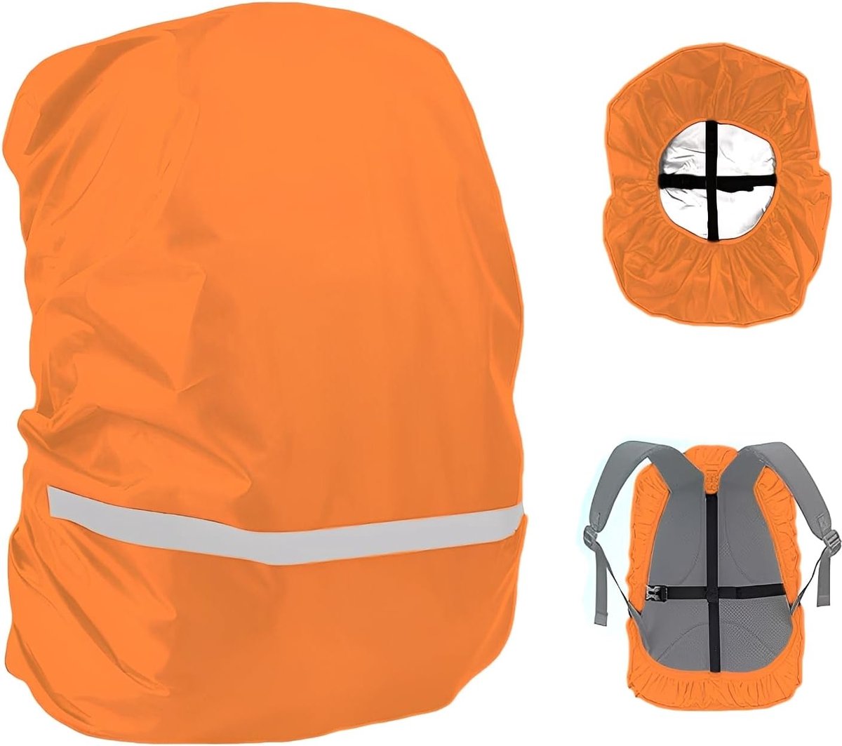 KZQ Waterdichte rugzakhoes met reflecterende banden en 2 verstelbare antislip gespen - Geschikt voor school fietsen outdoor wandelen kamperen en reizen - Oranje