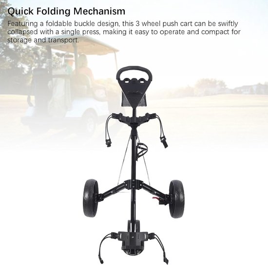 Opvouwbare Golftrolley - 3-wiel trolley Duwkar - Golfen Ondersteunen - Snel Opvouwbaar Mechanisme - 82 x 30 x 26 cm — afbeelding 3