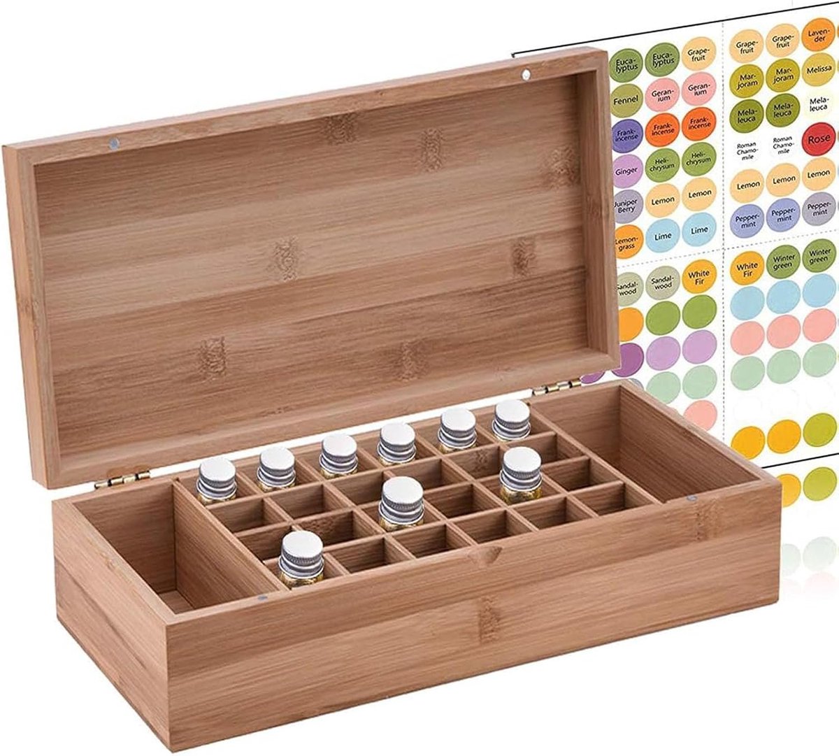 SnelShoppen - Bamboo Opbergdoos voor Essentiële Olie met 26 Sleuven voor 5 10 15ml Aromatherapie Flesjes - Houten Organizer voor Presentatie en Besche
