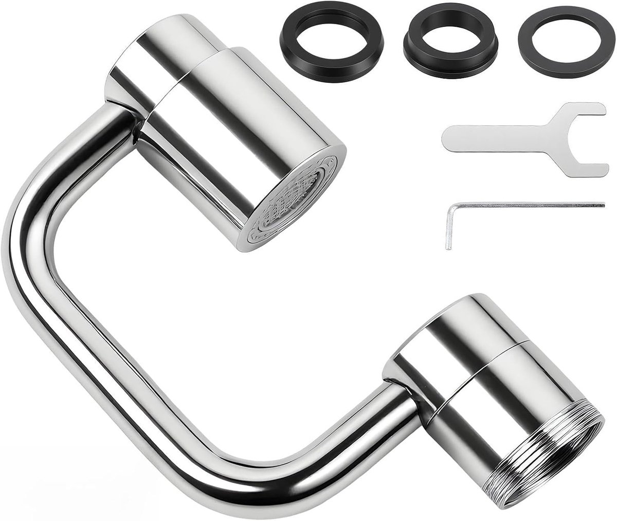 SnelShoppen - 1080° Draaibare Kraanverlenging, Multifunctioneel Kraanopzetstuk voor Keuken en Badkamer, Zilver, 360° Rotatie, Handenvrij Gebruik