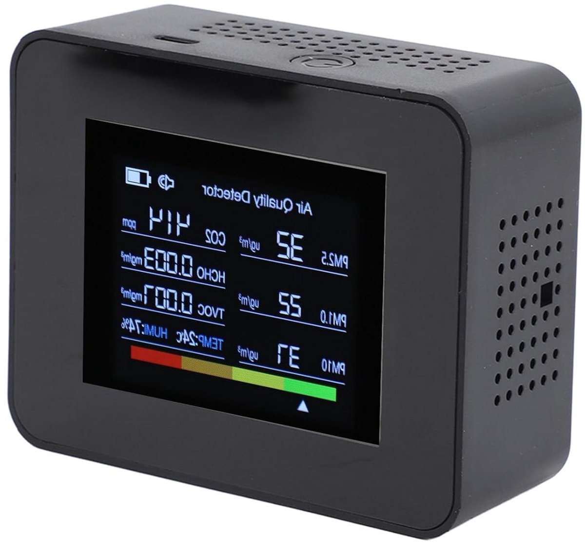 Luchtkwaliteitsmeter - CO2-detector CO2-meter - Binnenklimaat Monitoren - NDIR Sensor - 8 in 1 - Zwart