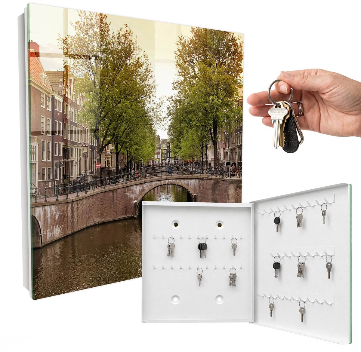 WallMuralia - Sleutelkast - 30x30x5 cm - met 50 haken - Stadskanaal Sleutelkastje Muur - Groente Sleutelbox - Rechtsopenend - Wit interieur