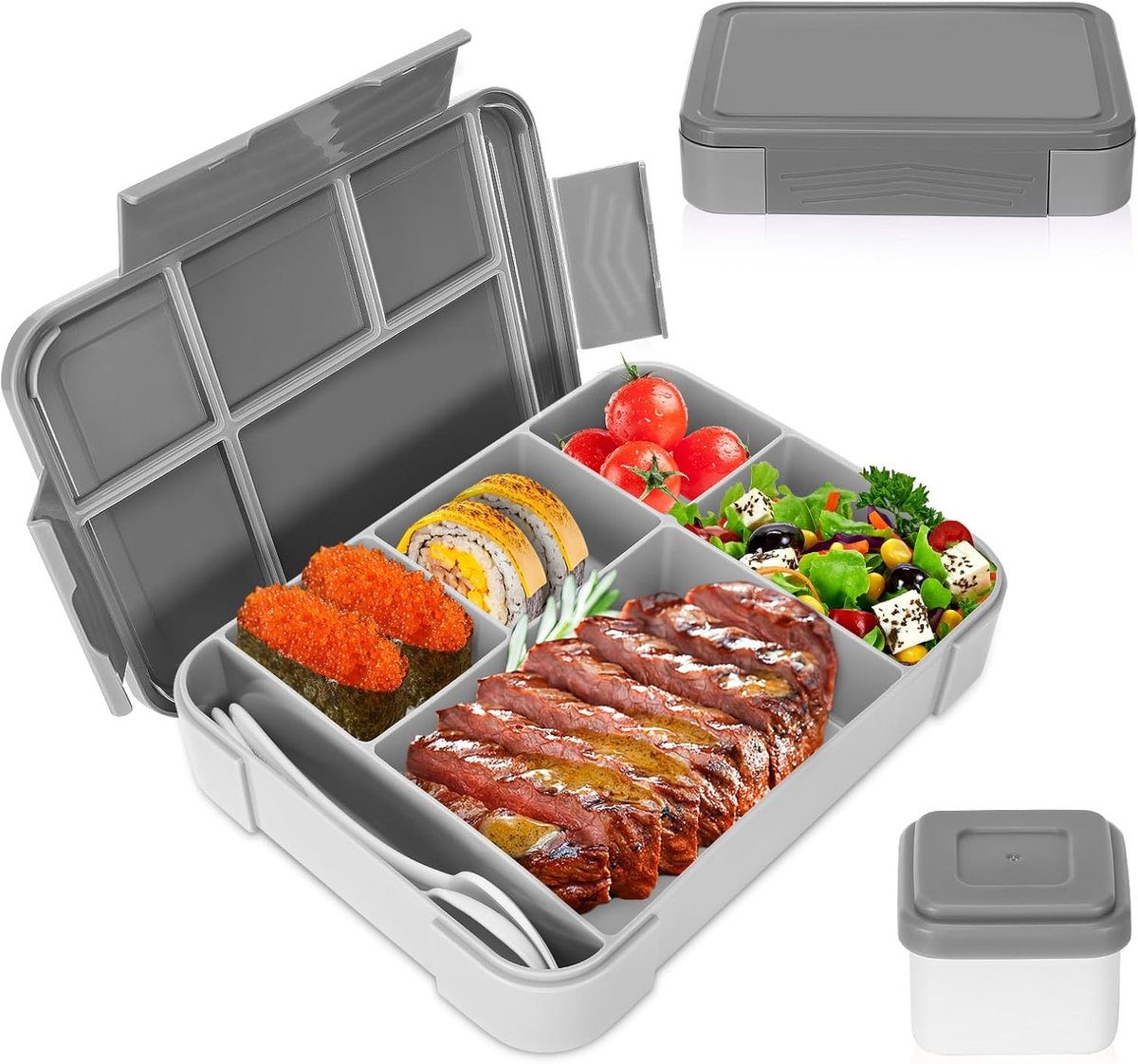 Broodtrommel voor kinderen met vakken, 1330 ml, lekvrije lunchbox, geschikt voor school, picknick, reis-lunchbox, geschikt voor volwassenen, meisjes en jongens,