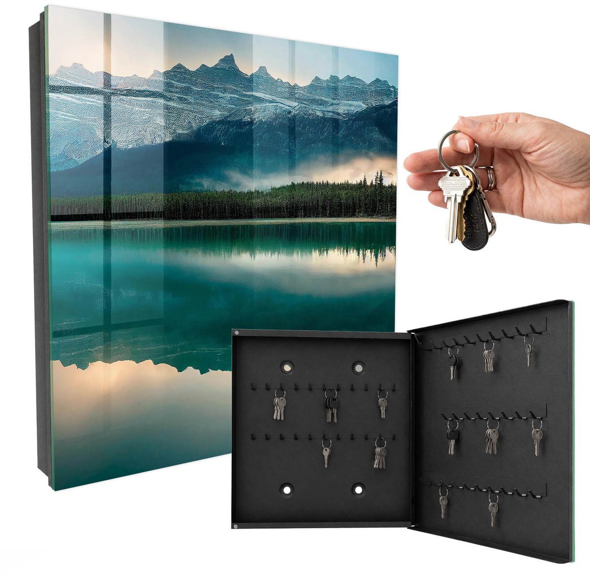 WallMuralia - Sleutelkast - 30x30x5 cm - met 50 haken - Bergreflectie Sleutelkastje Binnen - Groente Sleutelbox - Rechtsopenend - Zwart interieur