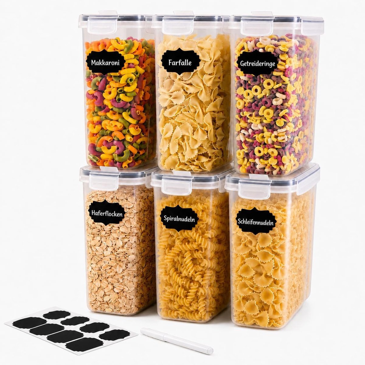 Voorraaddozen met deksel, luchtdicht, 4 liter, set van 6 opbergdozen