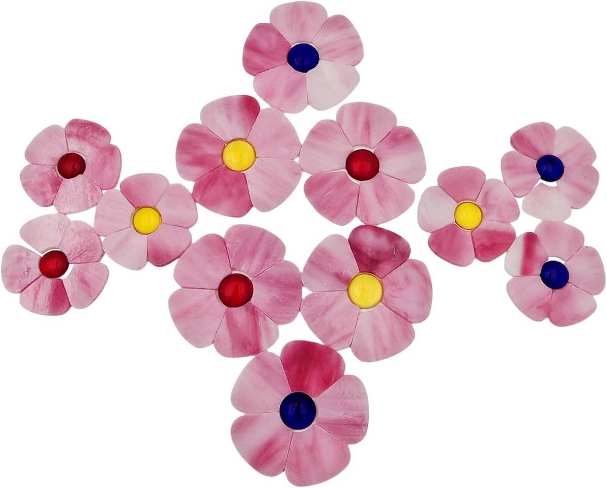 Mozaïektegelsset voor gekleurd glas - 12 bloemen met bloemblaadjes en