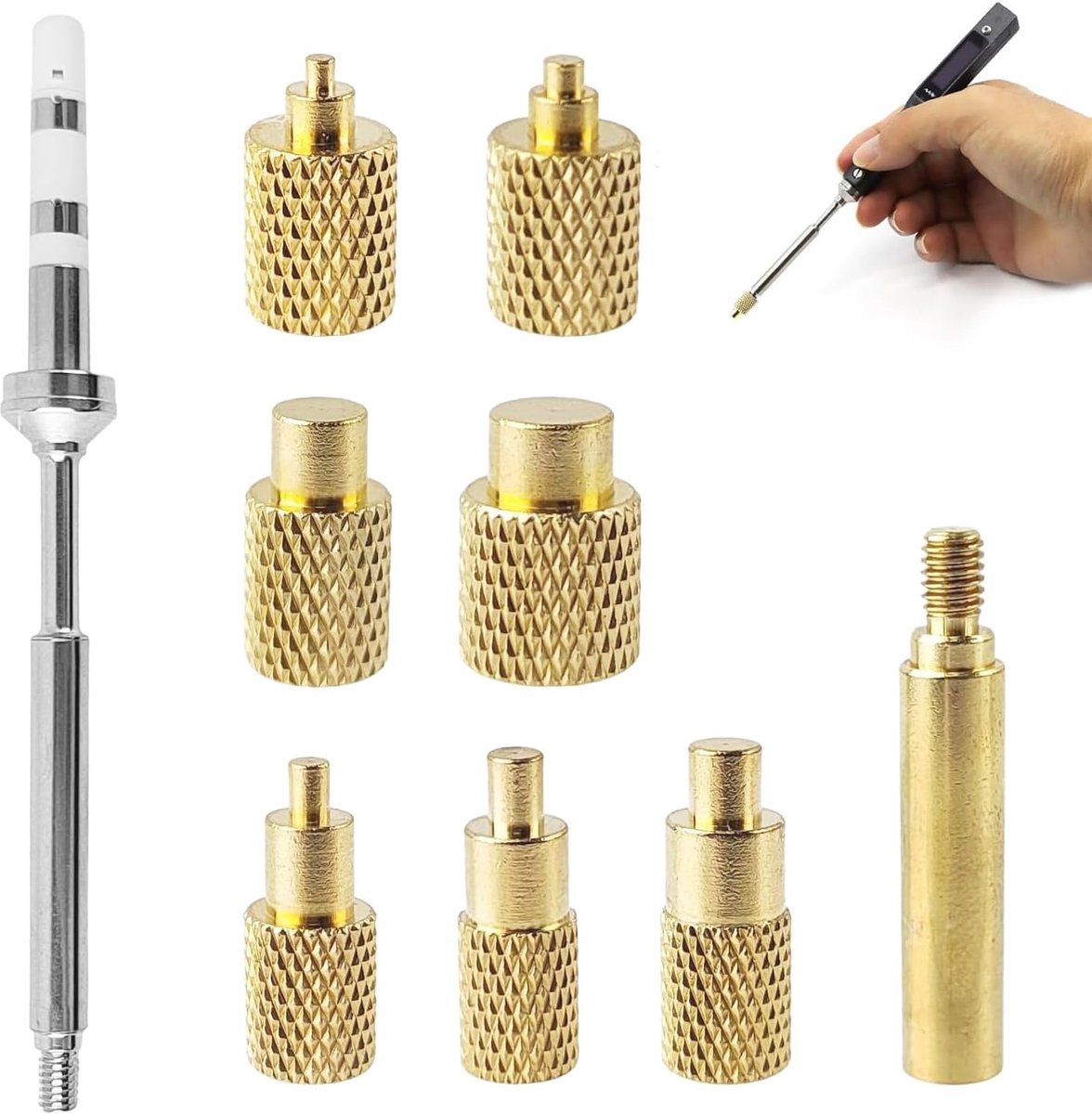 Punten en smeltschroefdraad, 7 stuks, M2/M2.5/M3/M4/M5/M6/M8, messing, met adapter, voor TS100/TS101 soldeerpunten, vervangbaar met standaard 936 universele tips (geel)