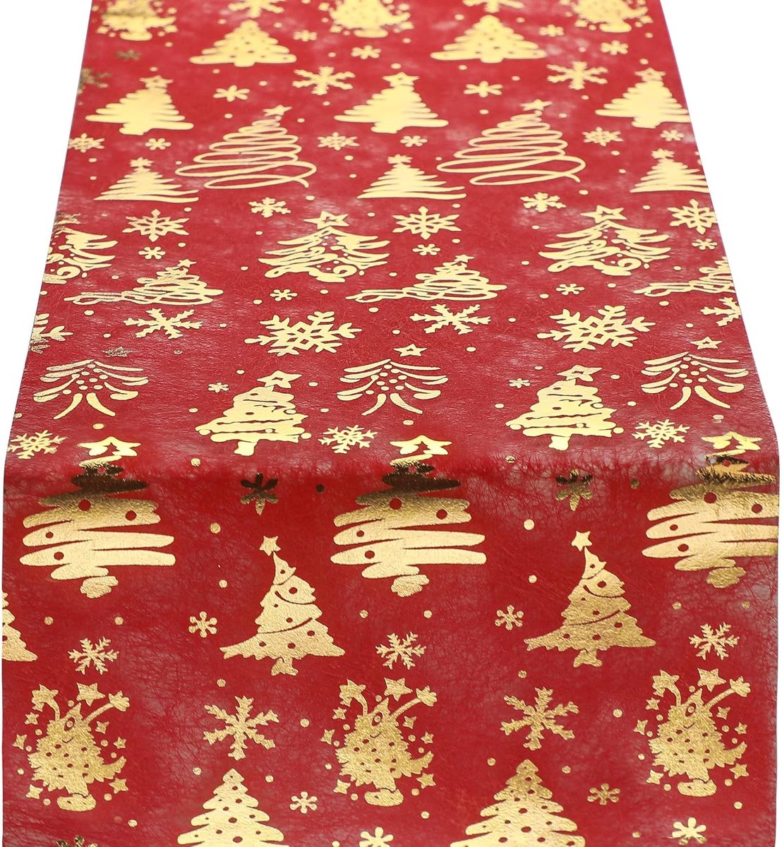 Tafelloper, niet geweven, rood, met kerstmotief, goudkleurig, voor