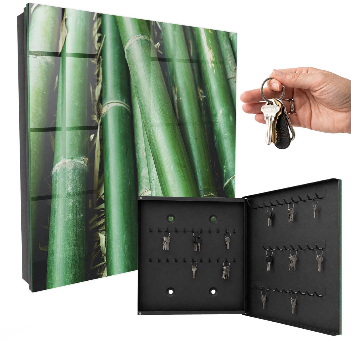 WallMuralia - Sleutelkast - 30x30x5 cm - met 50 haken - Greenpeace Sleutelkastje Binnen - Groente Sleutelbox - Rechtsopenend - Zwart interieur