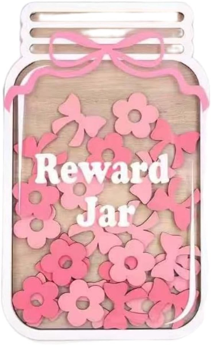 Beloningspot met 36 Roze Strikjes en Bloem Tokens – Acryl Motivatie