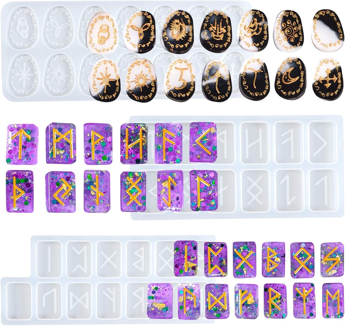 Runen Steen Siliconen Mal Epoxy Hars Casting Siliconen Mallen Hekserij Sieraden Casting Set 39-Holte