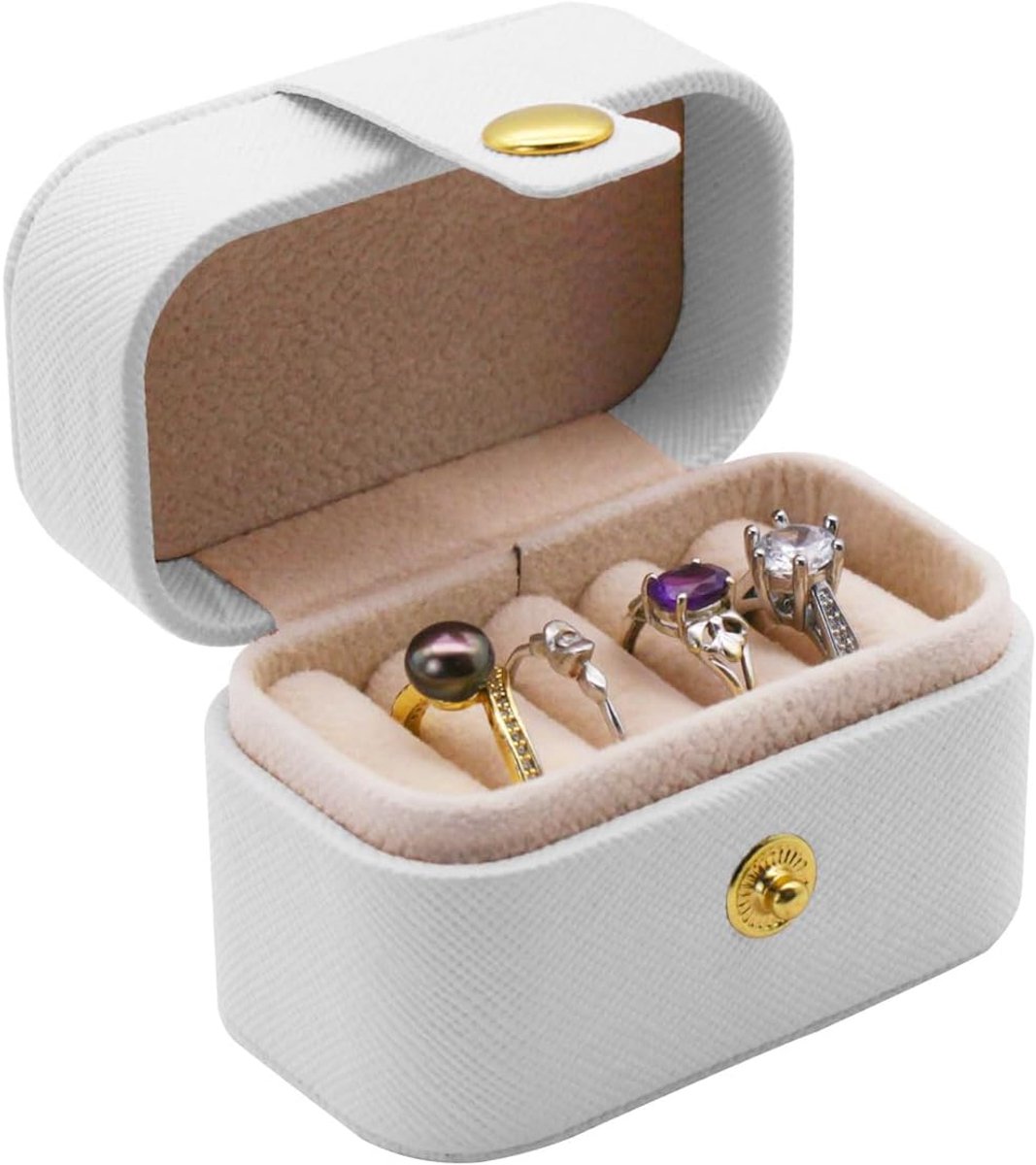 Ringbox, mini-ringendoos, voor reizen, ringopslag, PU-leer