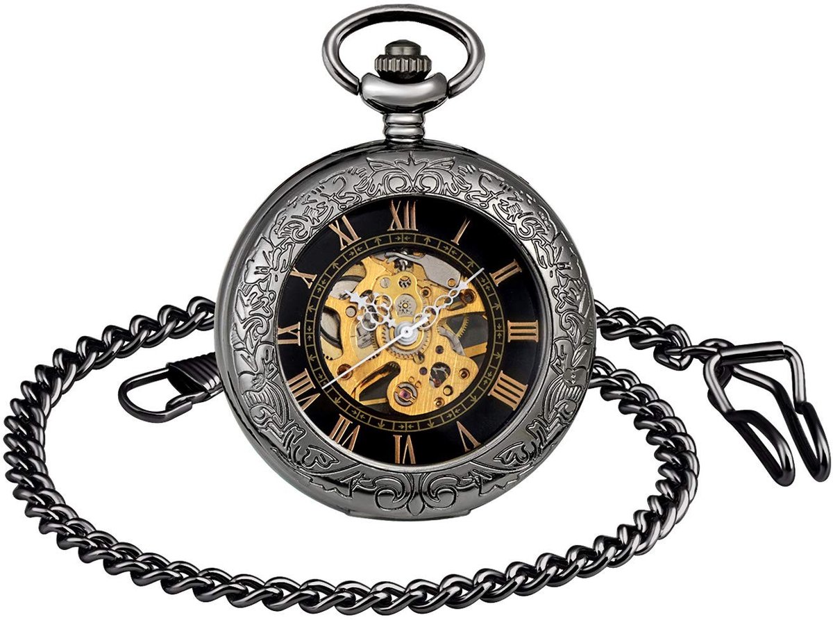 Omgoods - Uniseks Zakhorloge met Ketting - Klassiek Mechanisch Vergrootglas
