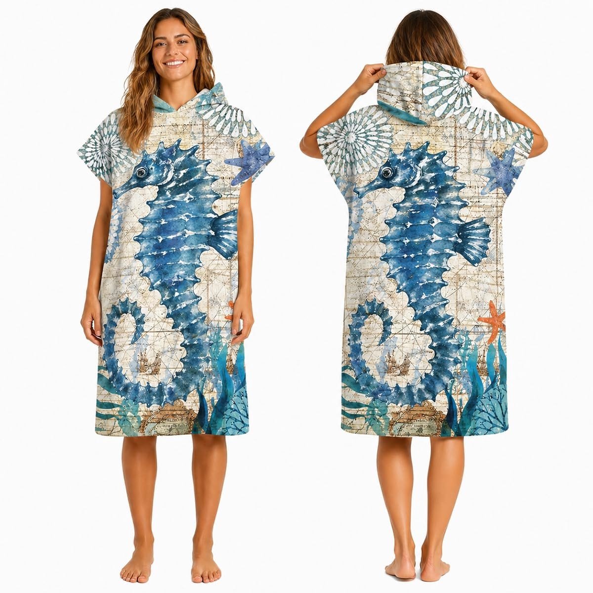 Omgoods - Geprinte Beach Poncho van Sneldrogend Microfiber