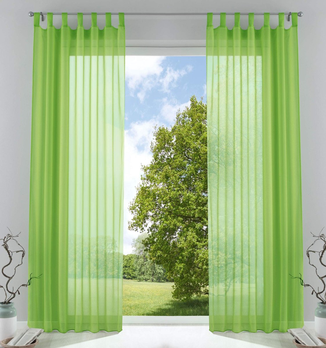 Omgoods - Set van 2 Transparante Gordijnen met Loodband - Appelgroen 245x140 cm