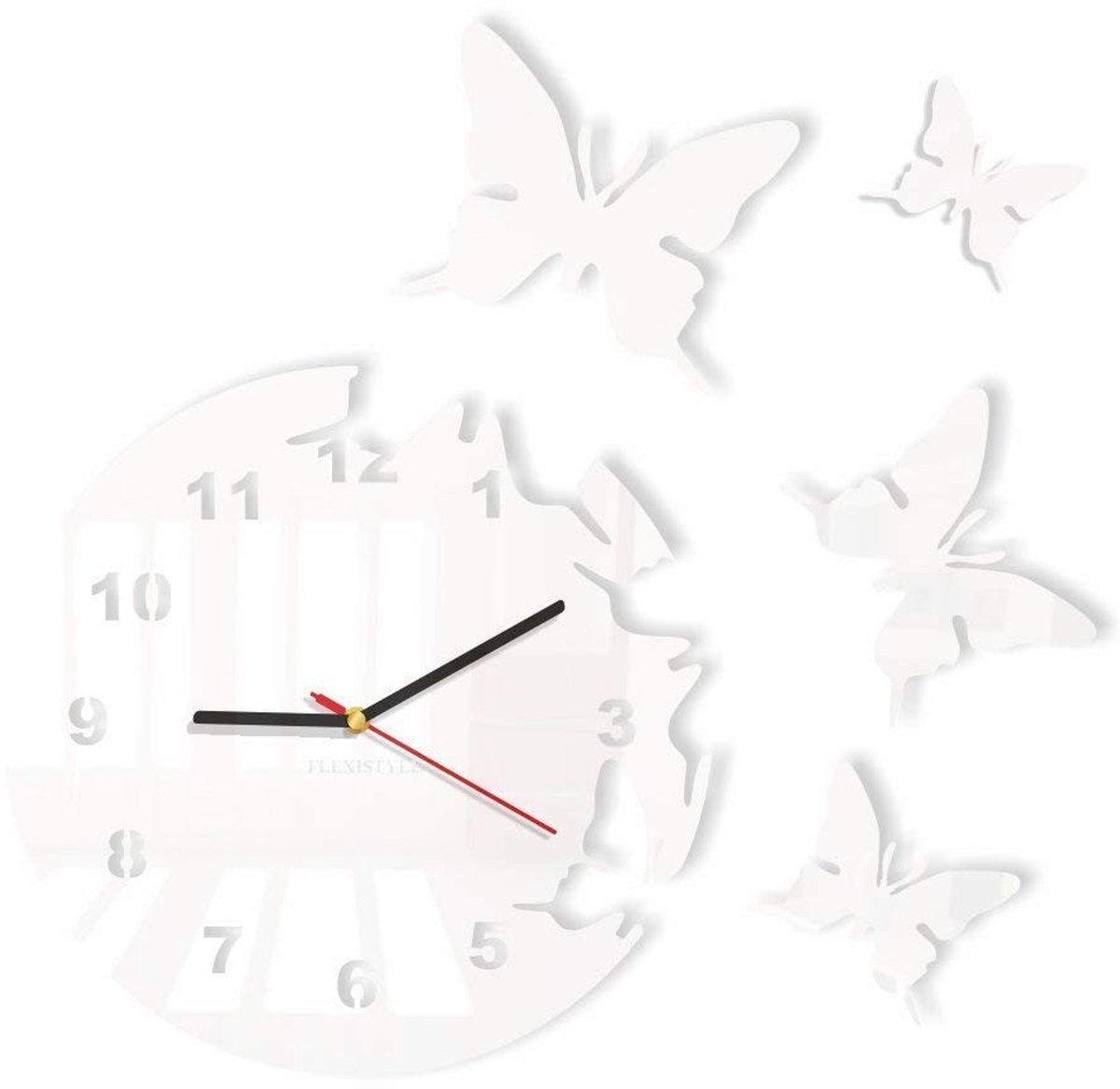 Omgoods - Grote Moderne Wandklok Vlinder Wit Rond 30cm, 3D DIY
