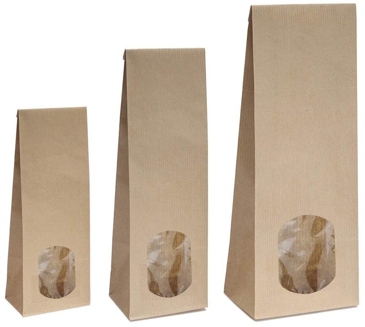 Omgoods - 100 Stuks Block Bottom Papieren Tassen met Raam - Voor Cadeaus en Voedsel