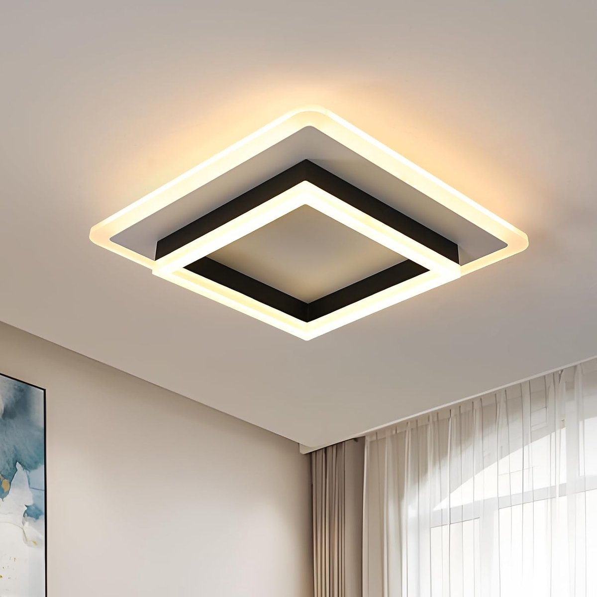 Riserva LED Plafondlamp Vierkant Wit-Zwart Modern Minimalistisch 30W 3375lm 3000K Warm Wit 220V Inclusief LED voor Woonkamer, Slaapkamer, Eetkamer