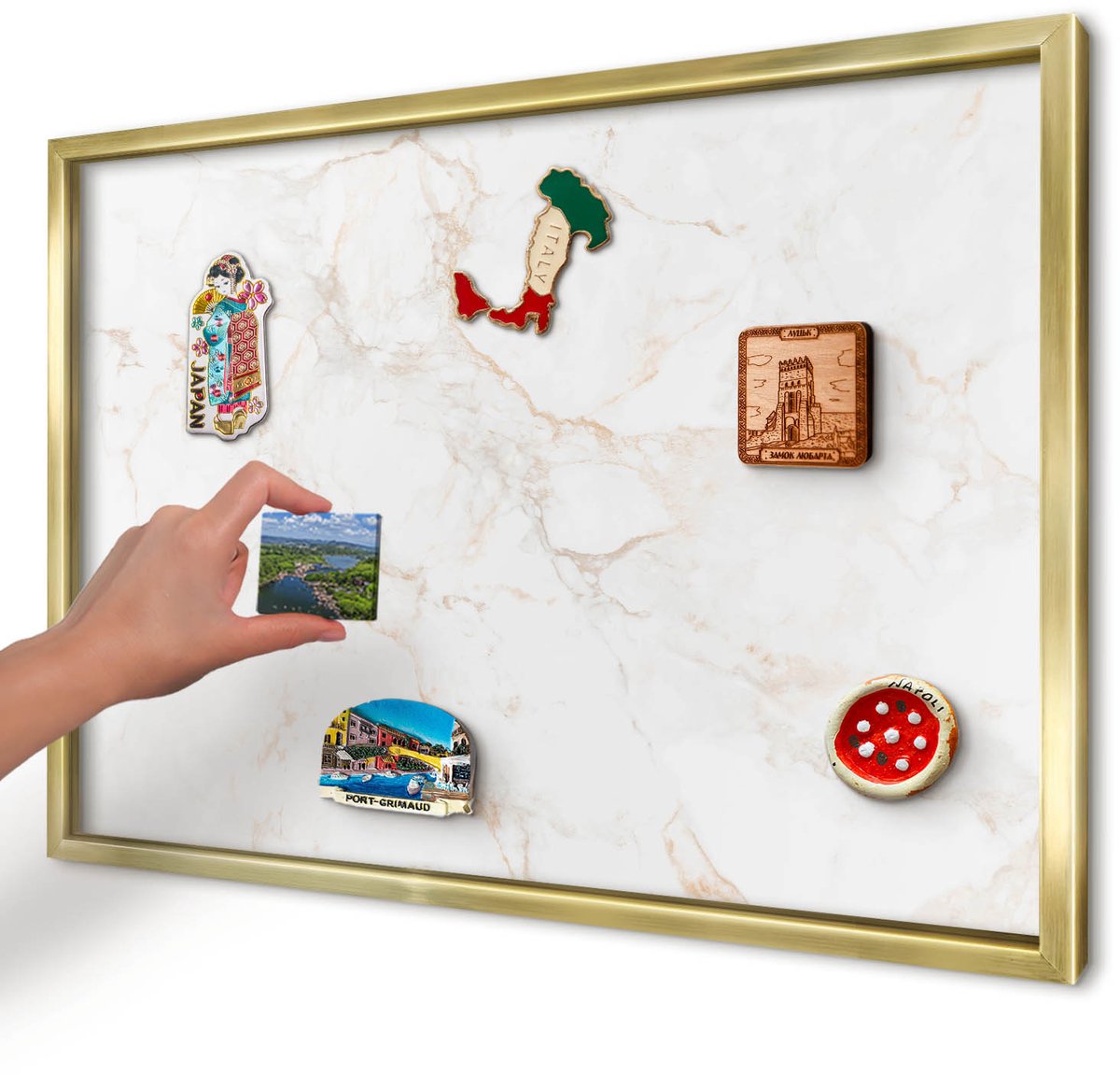 Artprintcave Wit Magneetbord mit Gouden Frame - 60x40 cm - Marmeren Elegantie Bord Voor Magneten - Modern Magneet Bord mit Frame - Texturen