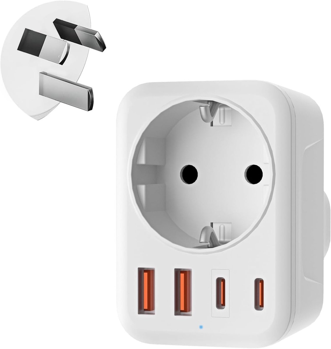 5 in 1 Travel Adapter for Australia with 1 AC, 2 USB-C & 2 USB-A (3.4A), Type I Plug for China, New Zealand, Germany, Argentina, Fiji