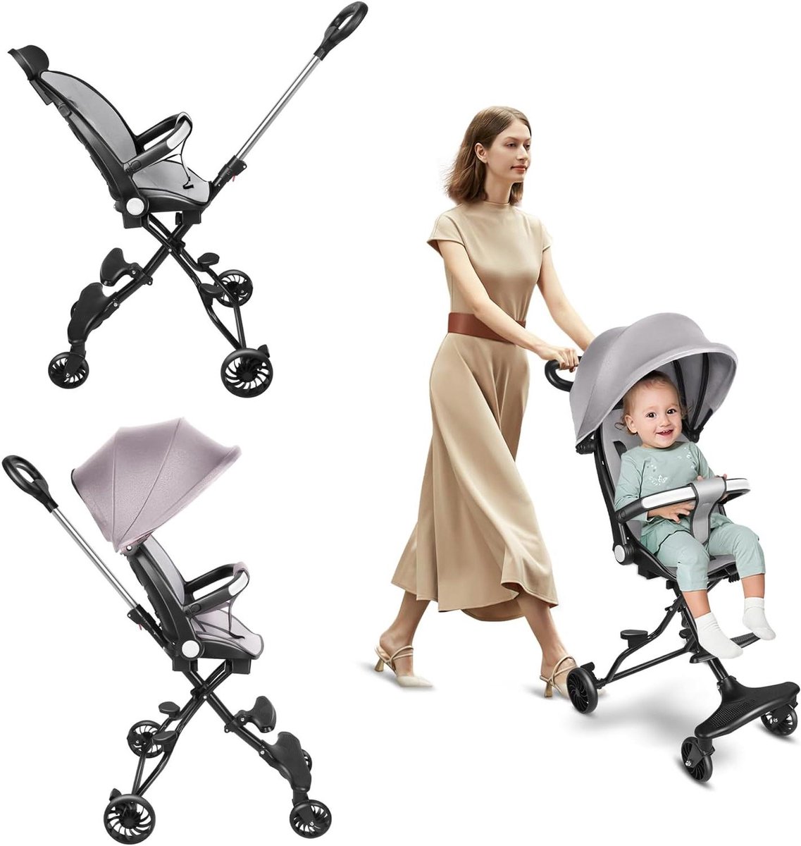Kinderwagen - Buggy Lichtgewicht - Buitenwandelingen - Inklapbaar Compact - 55 x 30 x 86.5 cm - Grijs