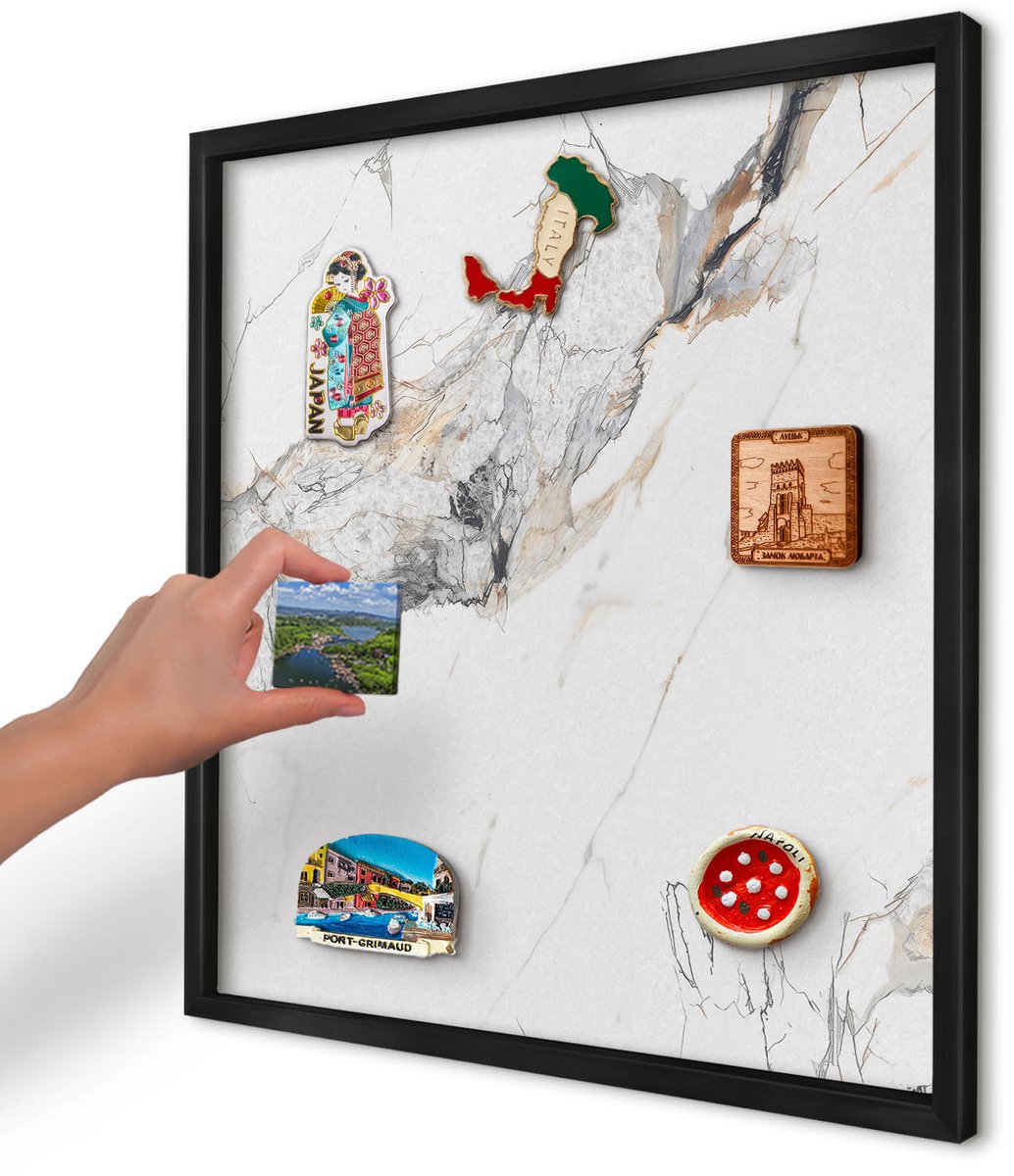 Artprintcave Wit Magneetbord mit Zwart Frame - 50x50 cm - Marmereffect Notitiebord - Minimalist Wandbord Magnetisch - Texturen