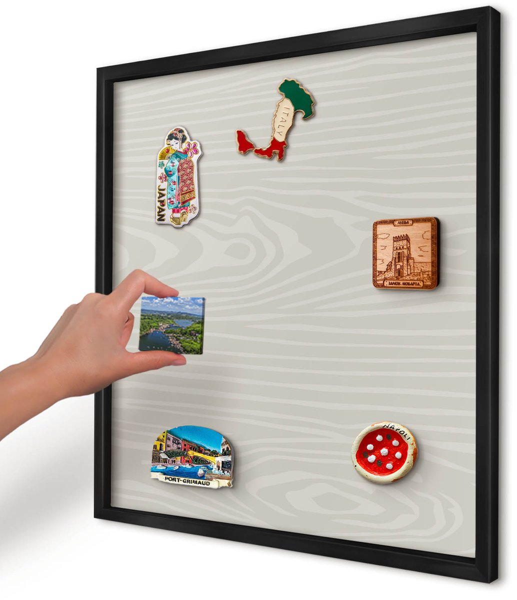 Artprintcave Grijs Magneetbord mit Zwart Frame - 50x50 cm - Houten Constructie Notitiebord - Minimalist Memobord Keuken - Texturen