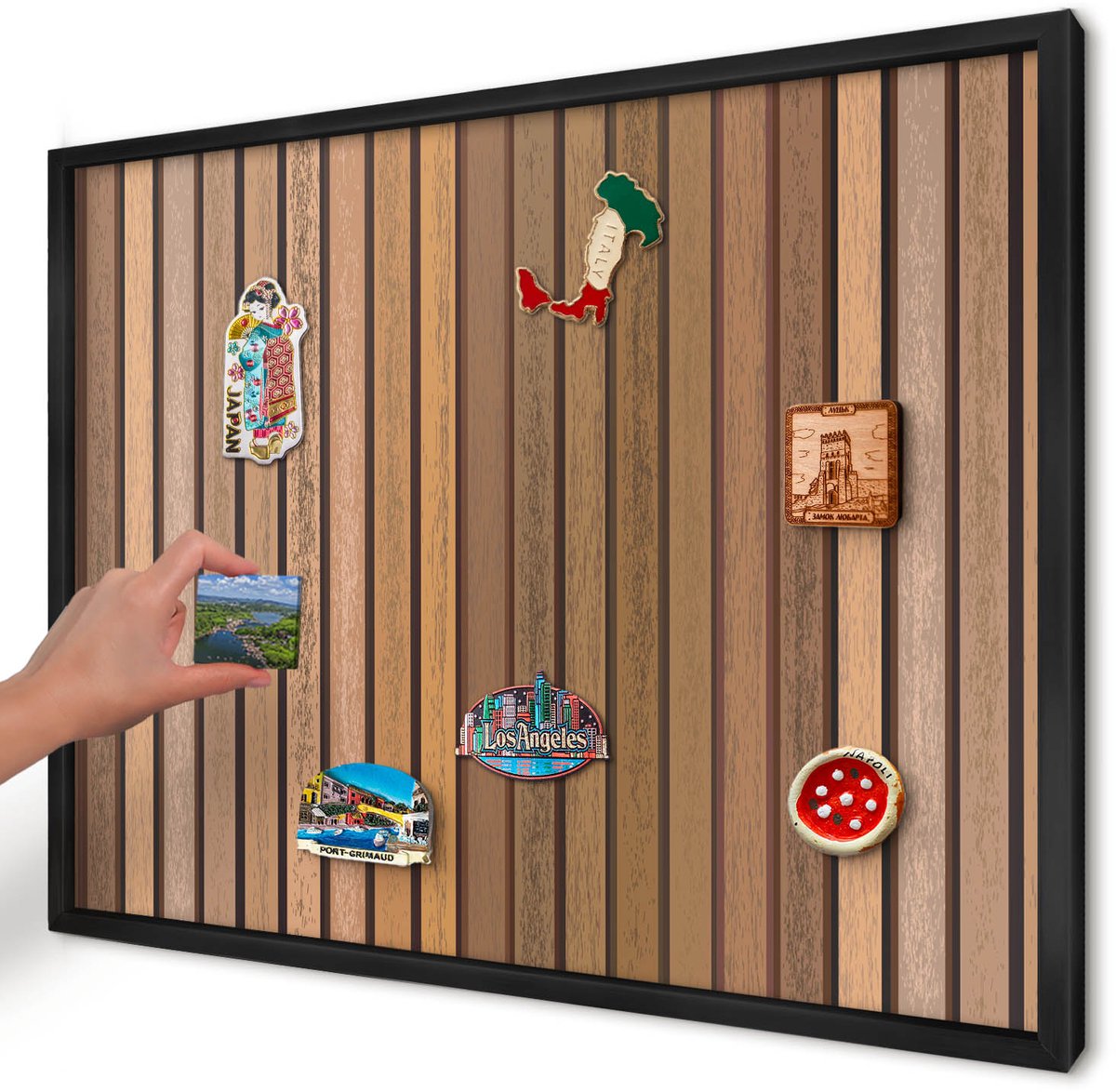 Artprintcave Bruin Magneetbord mit Zwart Frame - 70x50 cm - Warme Riemen Wandbord Magnetisch - Rustiek Magneet Bord mit Frame - Texturen