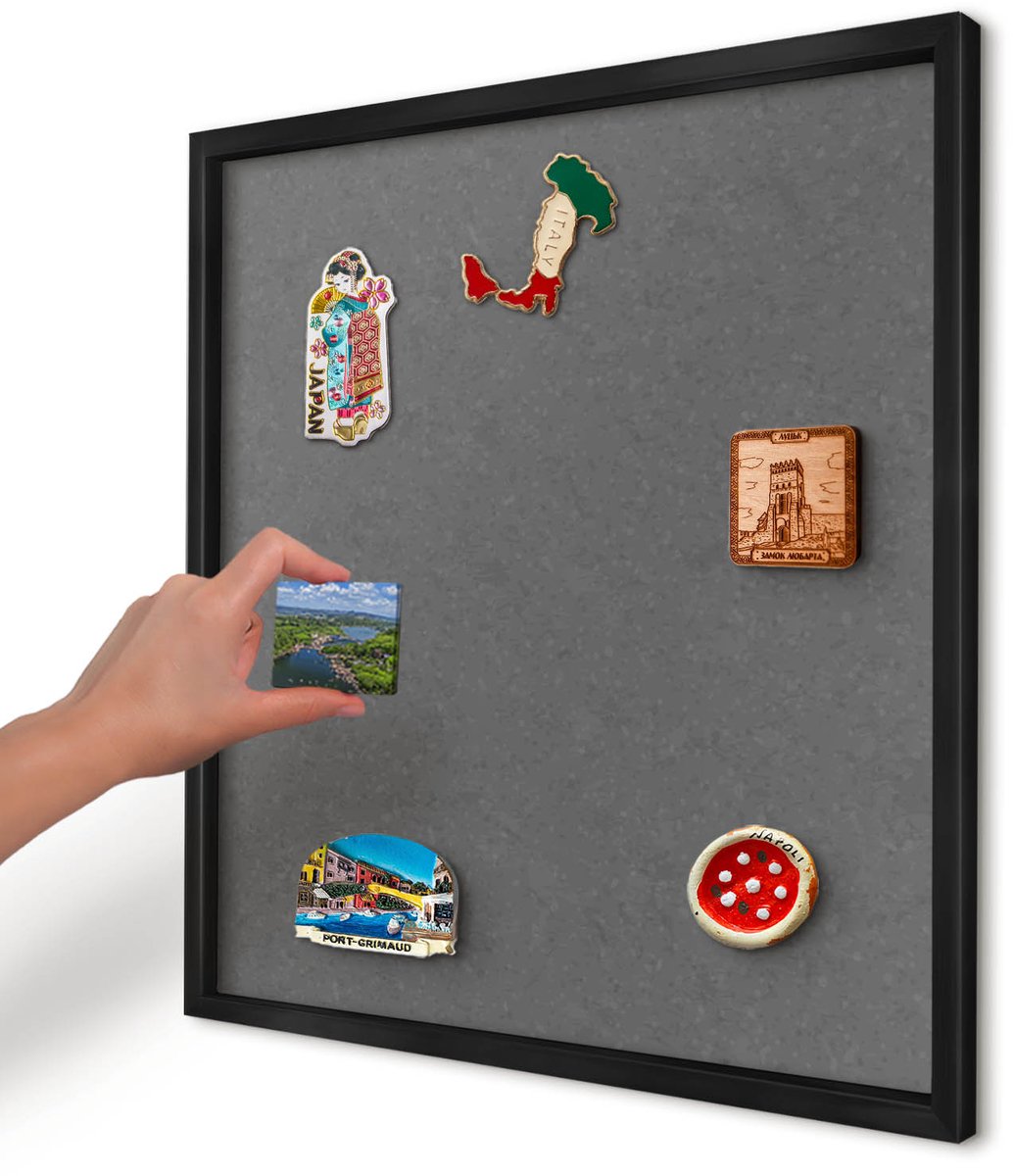 Artprintcave Grijs Magneetbord mit Zwart Frame - 50x50 cm - Grijze Textuur Magneet Bord mit Frame - Minimalist Magneetbord Voor Foto's - Texturen