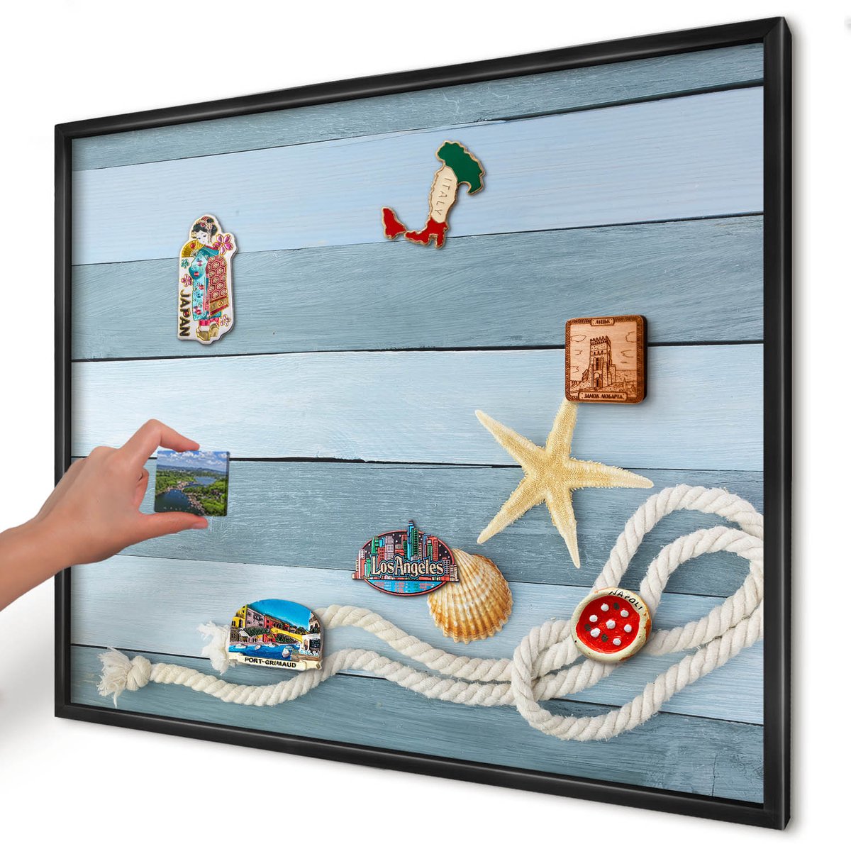 Artprintcave Blauw Magneetbord mit Zwart Frame - 80x60 cm - Maritiem Klimaat Magneet Bord mit Frame - Modern Magnetisch Bord - Natuur