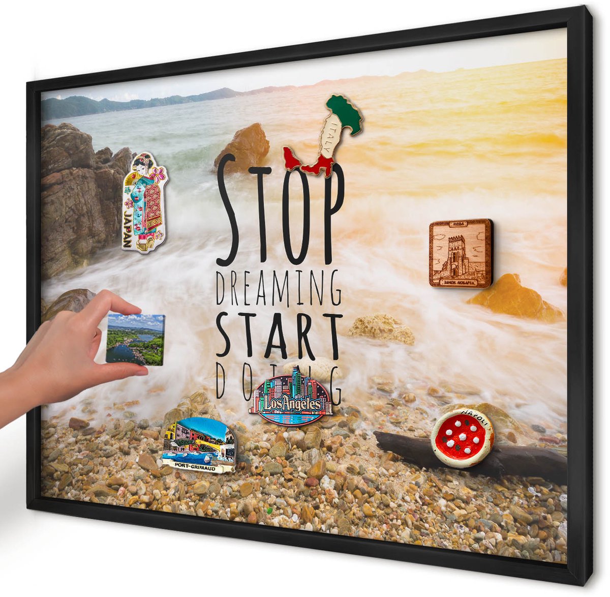 Artprintcave Beige Magneetbord mit Zwart Frame - 70x50 cm - Kustthema Magneet Bord mit Frame - Fotografisch Magneetbord Voor Foto's - Landschappen