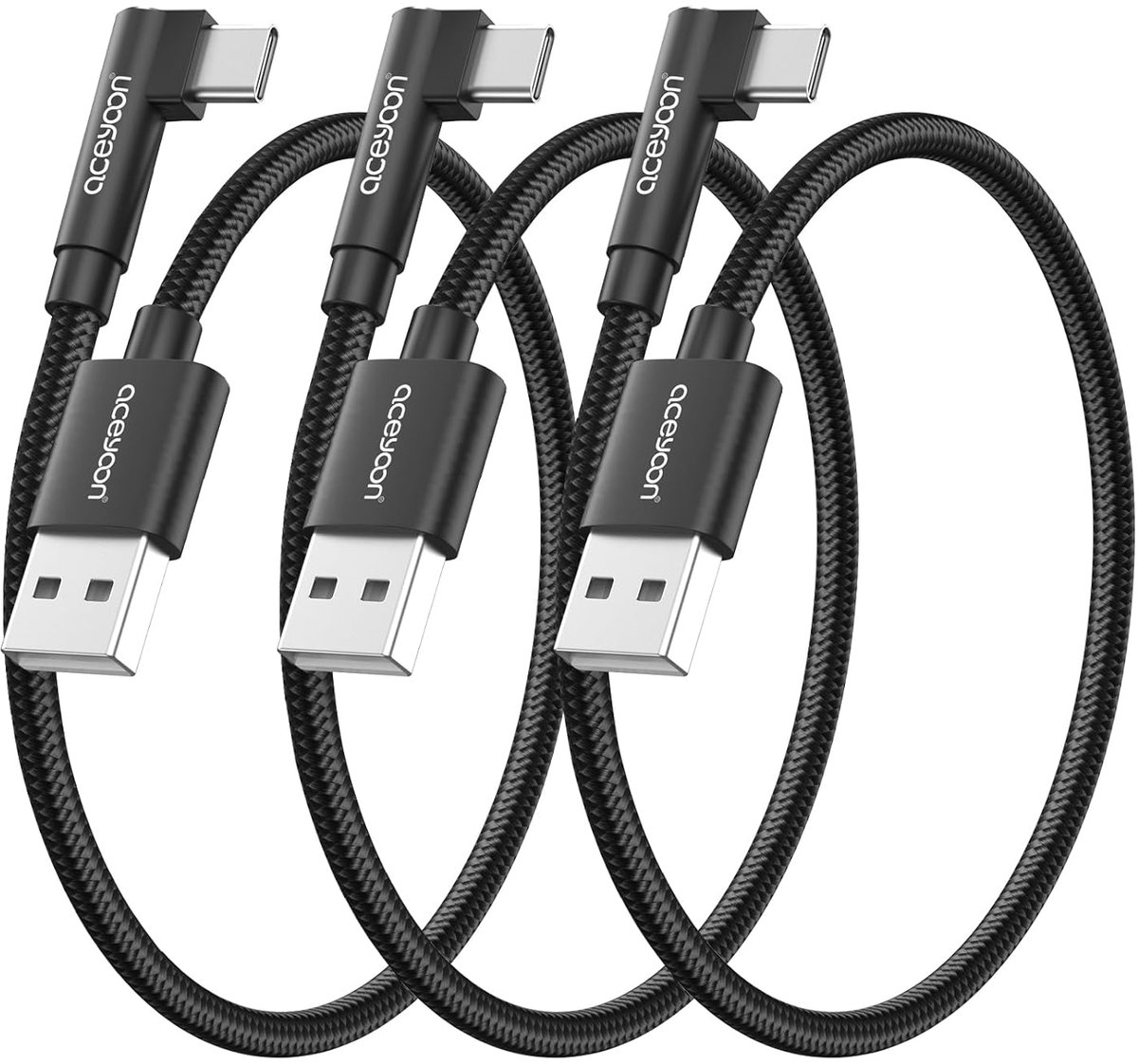 USB-C oplaadkabel 50 cm - 90 graden hoek - nylon gevlochten - ideaal voor gamen en films kijken - ShopVlot