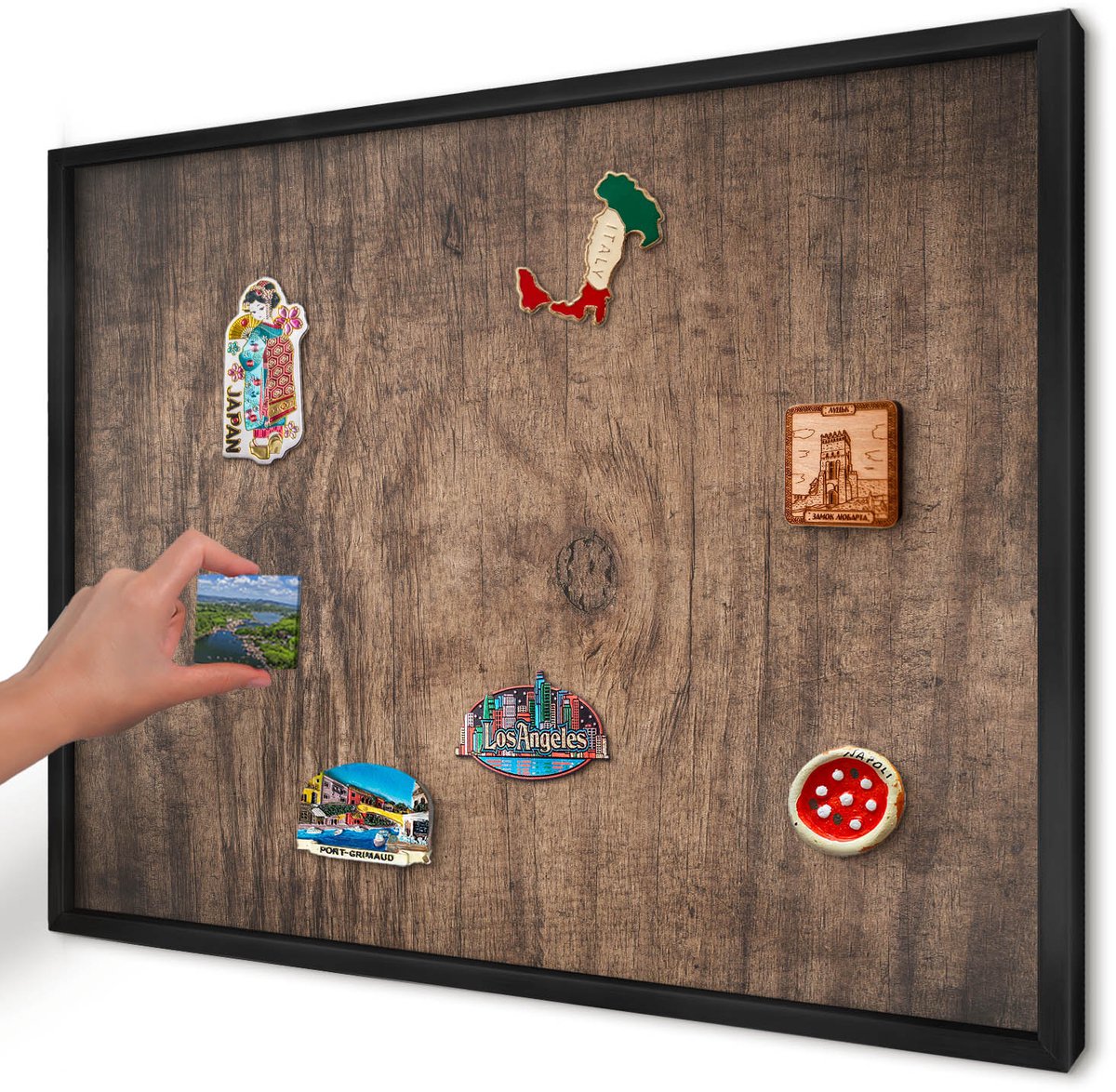 Artprintcave Bruin Magneetbord mit Zwart Frame - 70x50 cm - Houtstructuur Memobord Keuken - Rustiek Notitiebord - Texturen