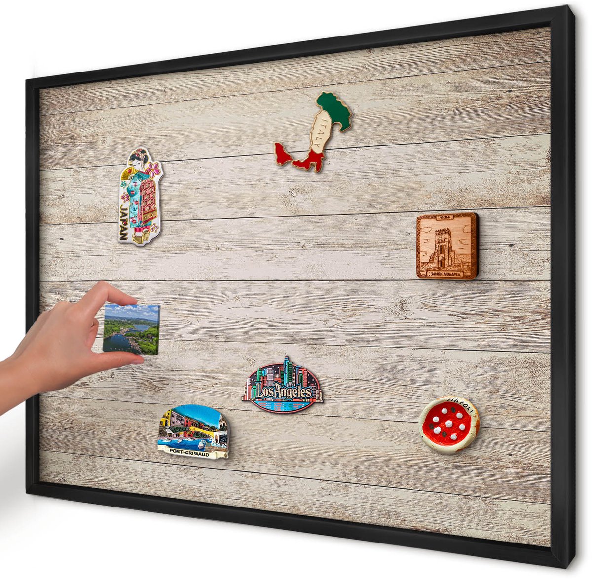 Artprintcave Beige Magneetbord mit Zwart Frame - 70x50 cm - Houtstructuur Notitiebord - Rustiek Memobord Keuken - Texturen