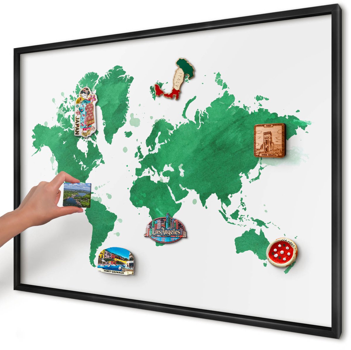 Artprintcave Groente Magneetbord mit Zwart Frame - 100x70 cm - Groene Kaart Magneet Bord mit Frame - Waterverf Wandbord Magnetisch - Kaarten