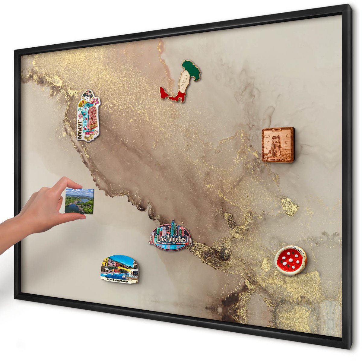 Artprintcave Beige Magneetbord mit Zwart Frame - 100x70 cm - Elegante Glans Magnetisch Bord Voor Magneten - Abstract Memobord Keuken - Abstractie