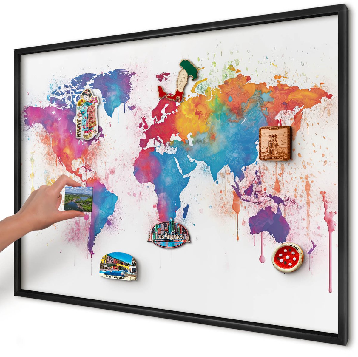 Artprintcave Blauw Magneetbord mit Zwart Frame - 100x70 cm - Kleurenkaart Magnetisch Bord Voor Magneten - Waterverf Memobord Keuken - Kaarten