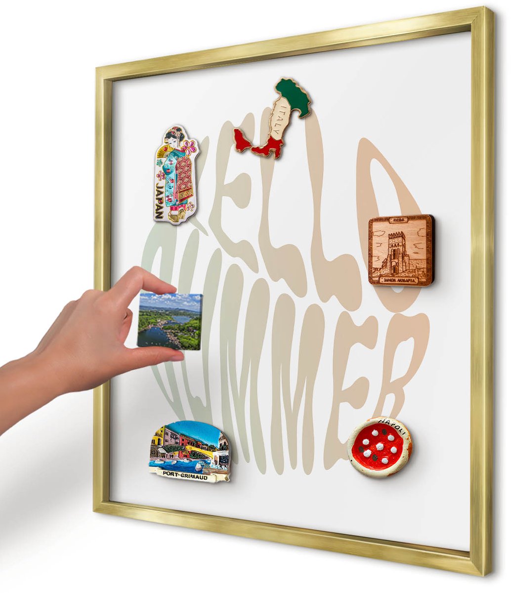 Artprintcave Wit Magneetbord mit Gouden Frame - 50x50 cm - Hallo Zomer Magnetisch Bord - Typografisch Wandbord Magnetisch - Texturen