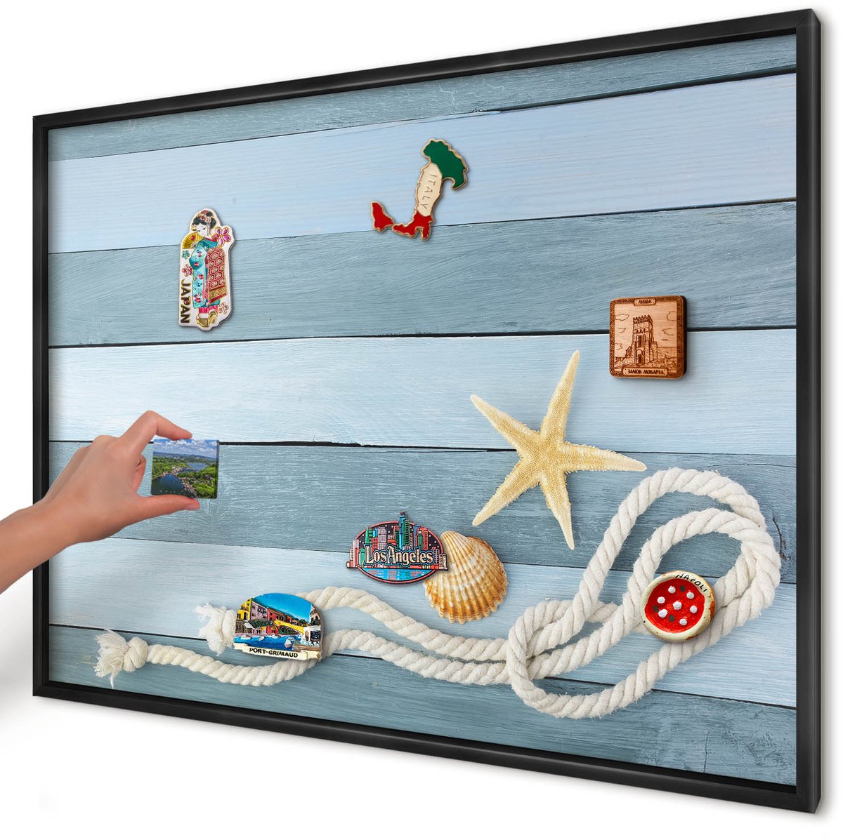 Artprintcave Blauw Magneetbord mit Zwart Frame - 100x70 cm - Maritiem Klimaat Magnetisch Bord - Modern Bord Voor Magneten - Natuur