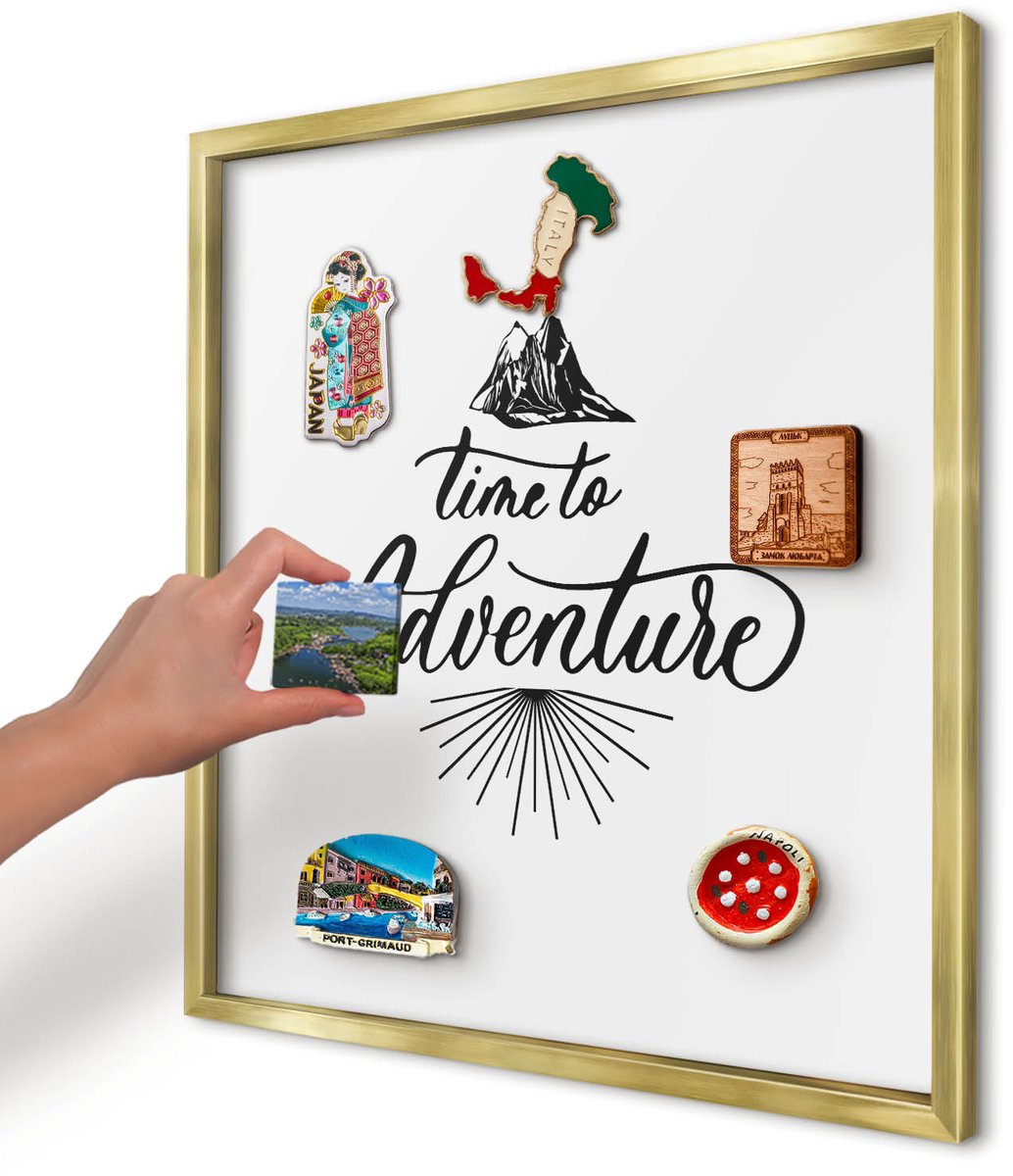 Artprintcave Wit Magneetbord mit Gouden Frame - 50x50 cm - De Ontdekkingsreis Magnetisch Bord - Typografisch Magneet Bord mit Frame - Teksten
