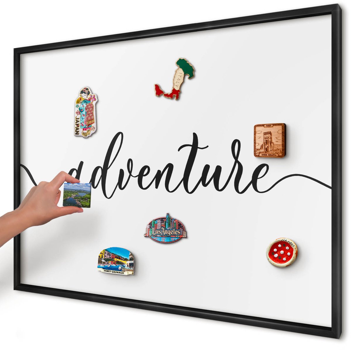 Artprintcave Wit Magneetbord mit Zwart Frame - 100x70 cm - Avontuur Geschreven Magnetisch Bord - Typografisch Memobord Keuken - Teksten