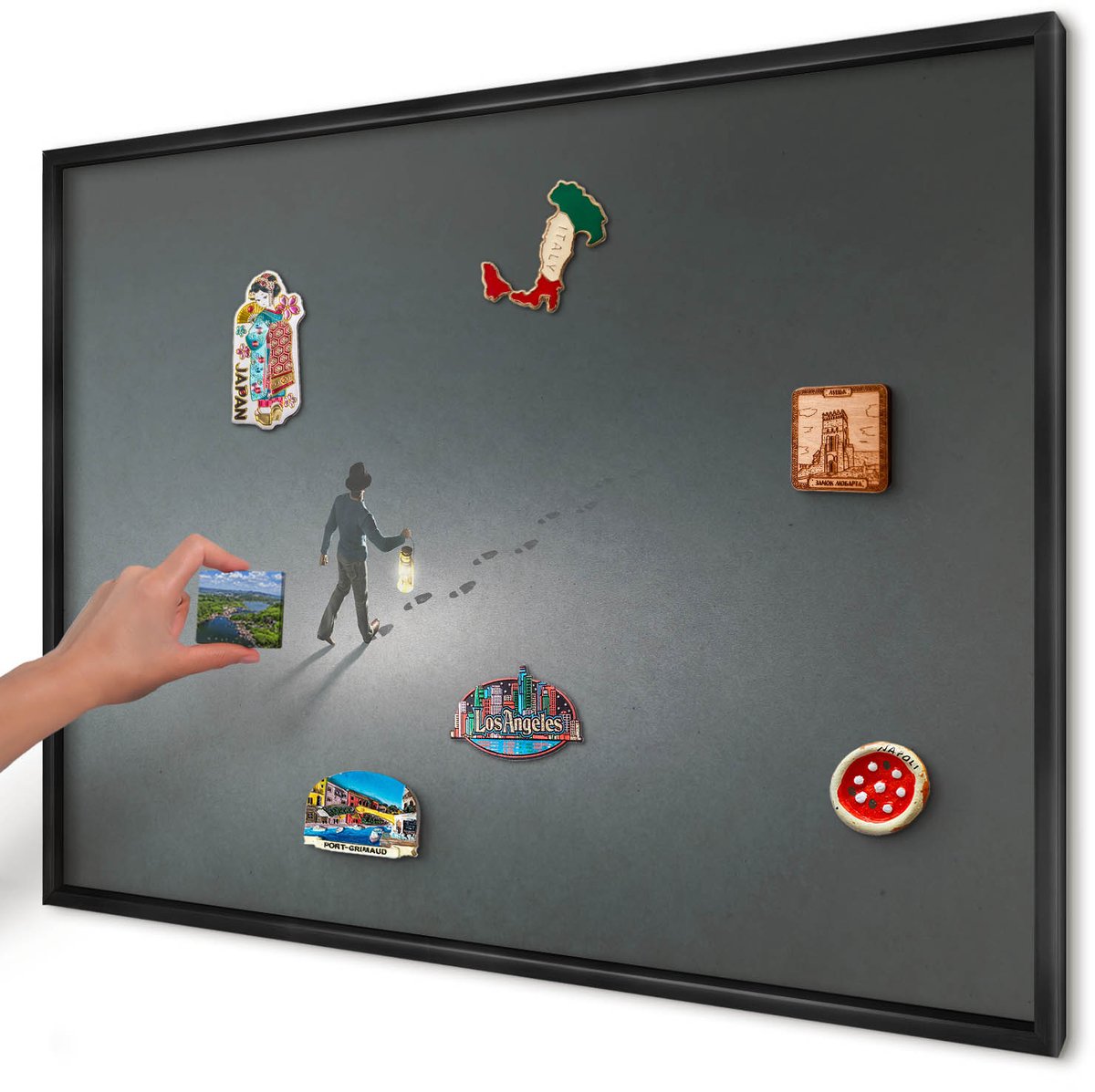 Artprintcave Grijs Magneetbord mit Zwart Frame - 100x70 cm - Nachtwandeling Magnetisch Bord Voor Magneten - Abstract Wandbord Magnetisch - Deel